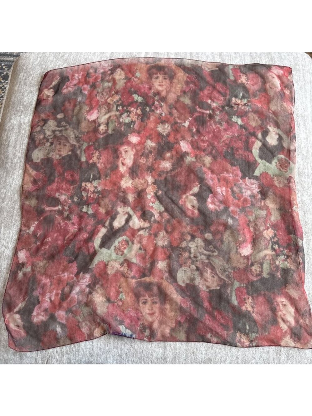 Vintage Mademoiselle Sheer Brown Orange Faces Square Women's Fashion Scarf